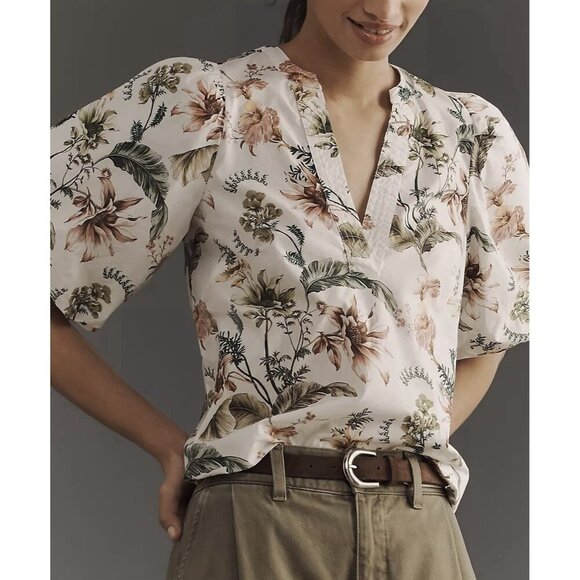 Anthropolgie Tops - NWT Size L - Anthropologie 100% cotton Puff-Sleeve Floral Blouse (NWT US$ 108)